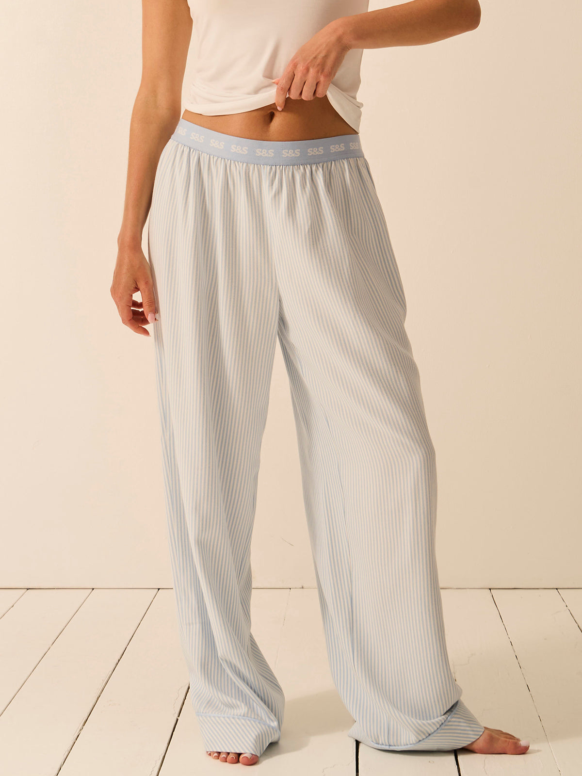 Soft Brushed Woven Pajama Bottoms - Blue Mini Stripe