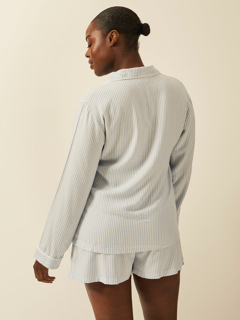 Soft Brushed Woven Pajama Top - Blue Stripe Anjos & Lourenco
