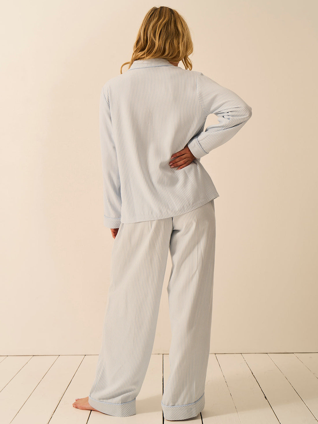 Soft Brushed Woven Pajama Top - Blue Mini Stripe