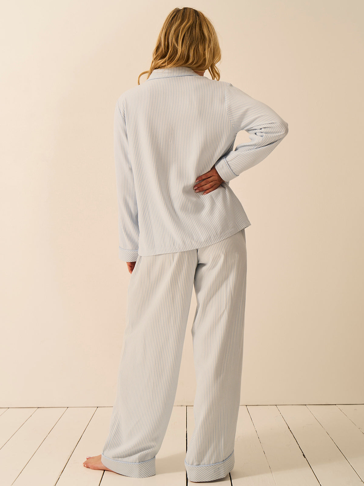 Soft Brushed Woven Pajama Top - Blue Mini Stripe