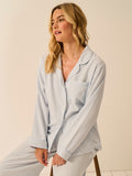 Soft Brushed Woven Pajama Top - Blue Mini Stripe