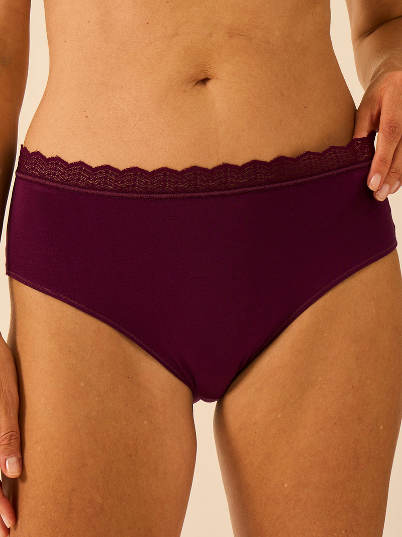 ZigZag Lace High Rise Brief - Black Cherry