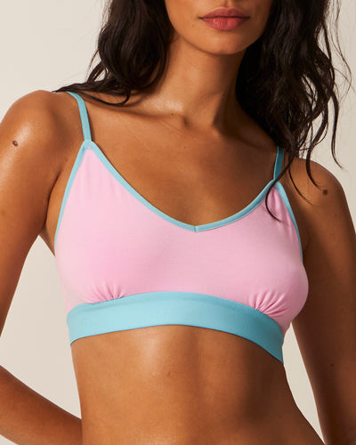 T-Shirt Bra - Candyfloss and Light Turquoise Stripe & Stare