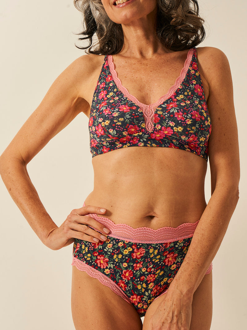 Lace Plunge Bra - Cherry Bloom