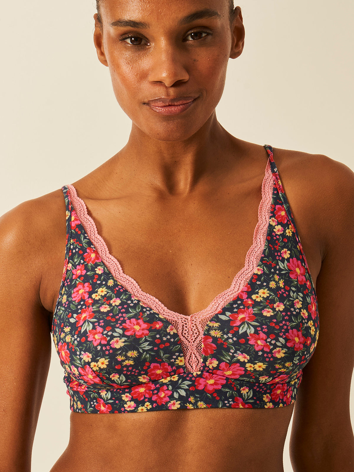 Lace Plunge Bra - Cherry Bloom