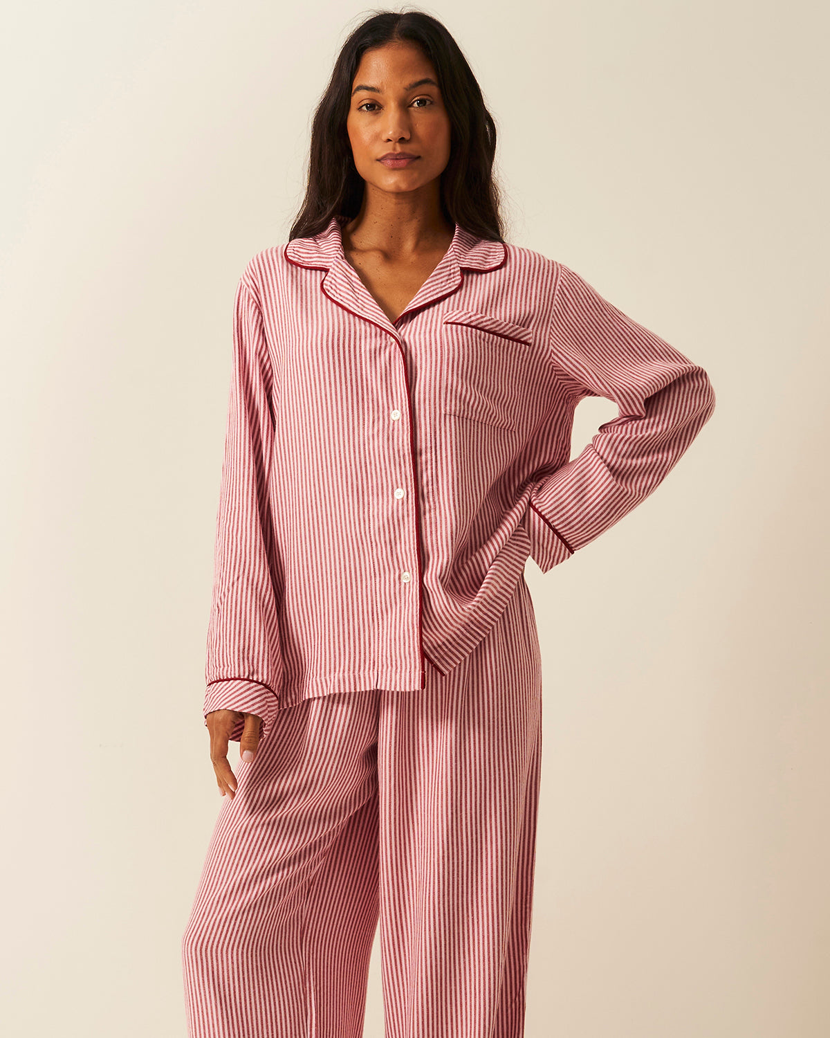 Soft Brushed Woven Pajama Top - Red Stripe Anjos & Lourenco