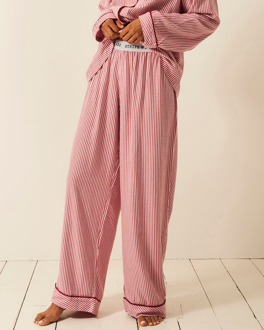 Soft Brushed Woven Pajama Bottoms - Red Stripe Stripe & Stare