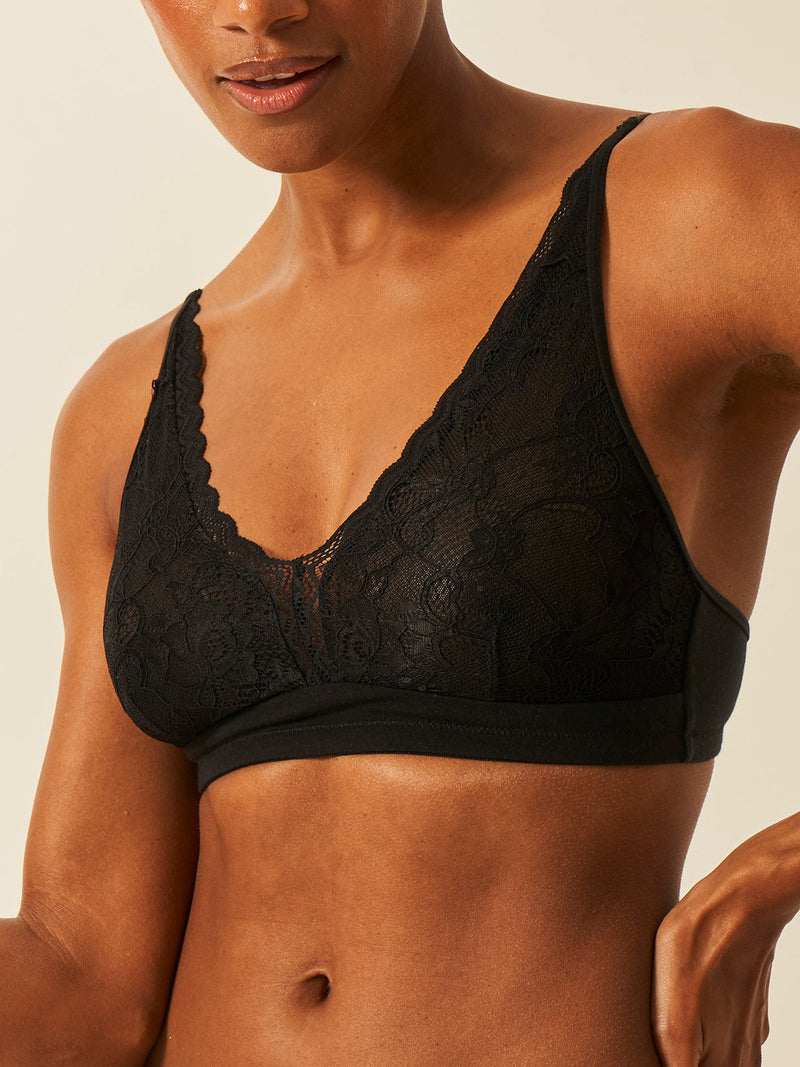 Eco Lace Double Layer Plunge Bra - Black