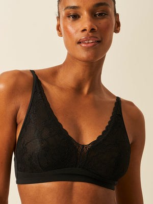 Eco Lace Double Layer Plunge Bra - Black