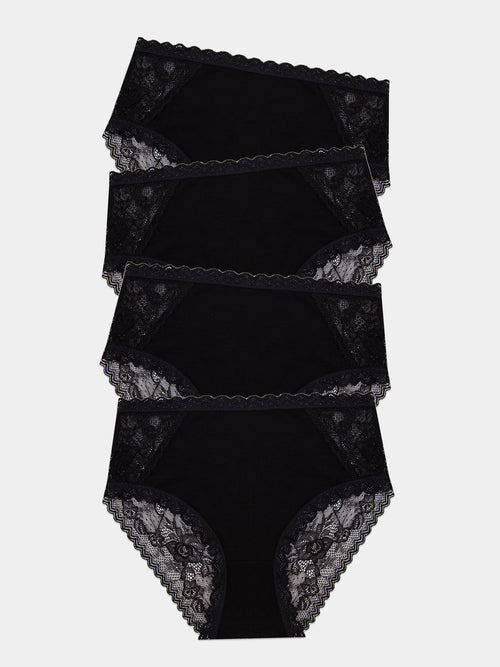 Eco Lace High Rise Brief Four Pack - Black