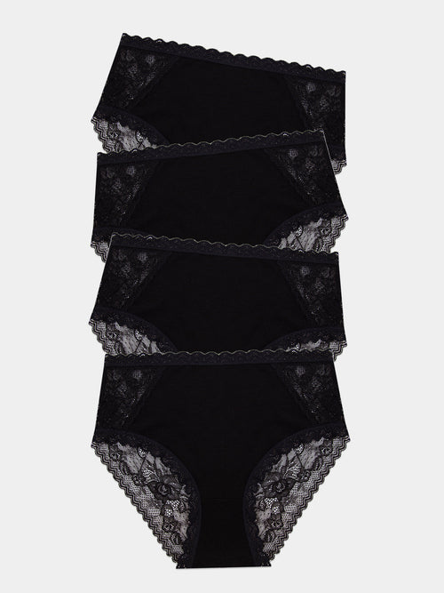 Eco Lace High Rise Brief Four Pack - Black