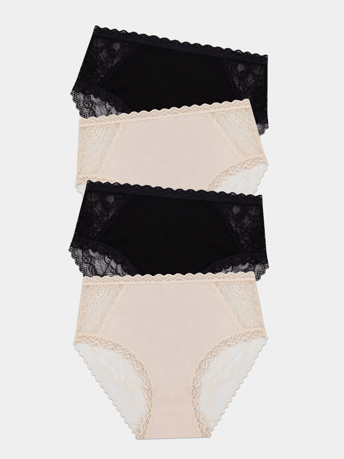 Eco Lace High Rise Brief Four Pack - Black & Sand