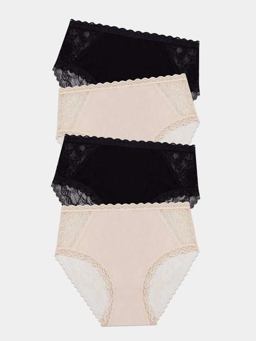 Eco Lace High Rise Brief Four Pack - Black & Sand