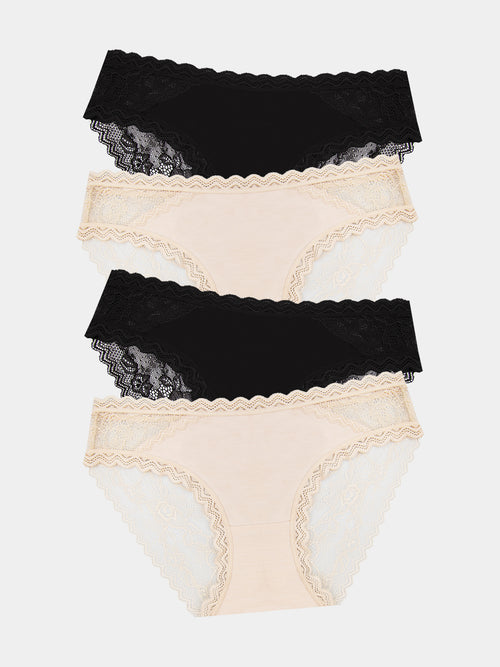 Eco Lace Original Brief Four Pack - Black & Sand Hop Lun Limited