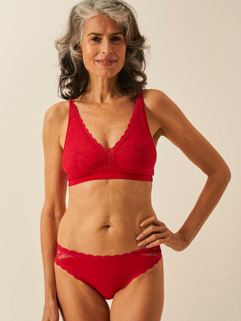 Eco Lace Double Layer Plunge Bra - Lipstick Red