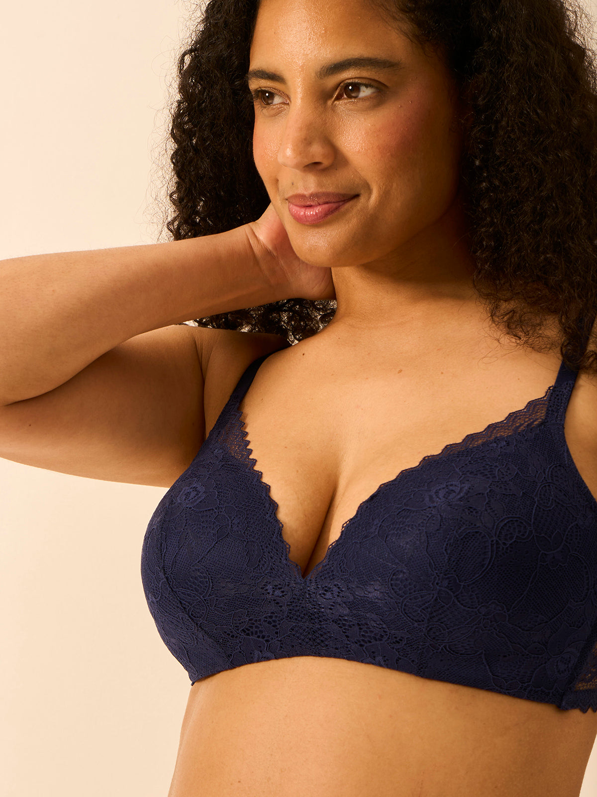 Eco Lace Padded Demi Bra - Navy