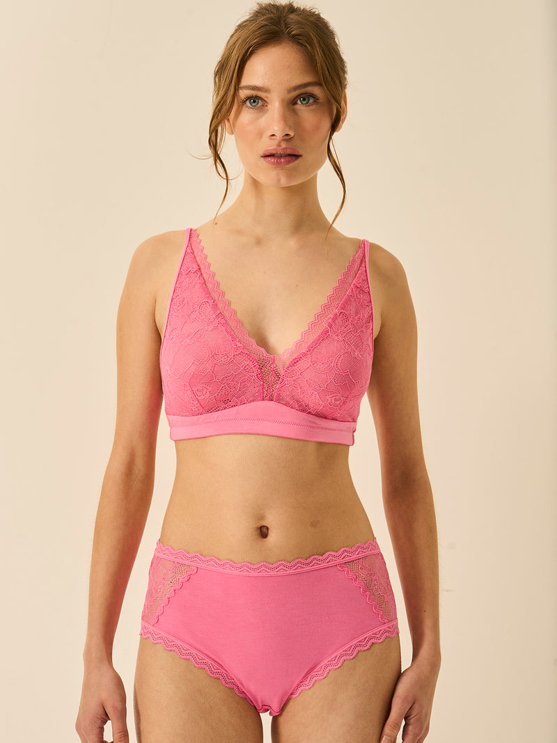 Eco Lace Double Layer Plunge Bra - Pink Cosmos