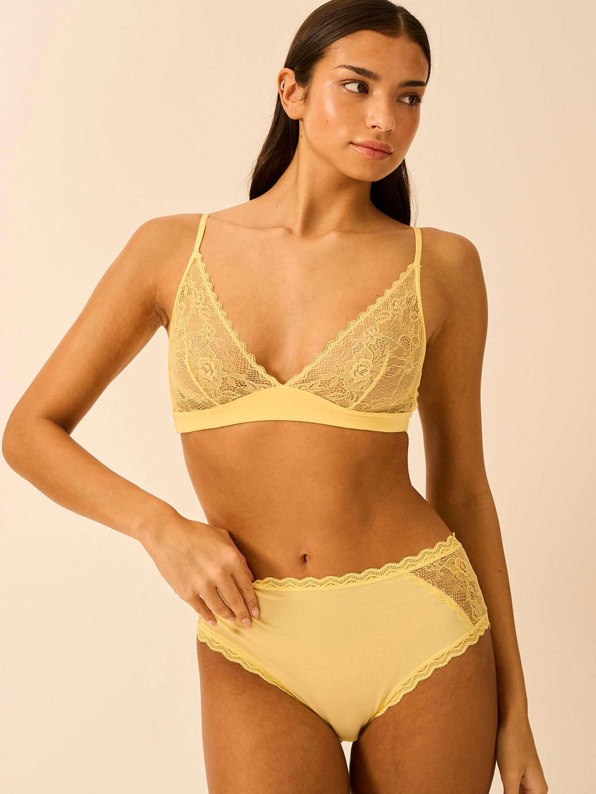 Eco Lace High Rise Brief - Lemon Zest
