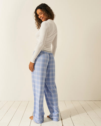 Soft Brushed Woven Pajama Bottoms - Blue Check Stripe & Stare