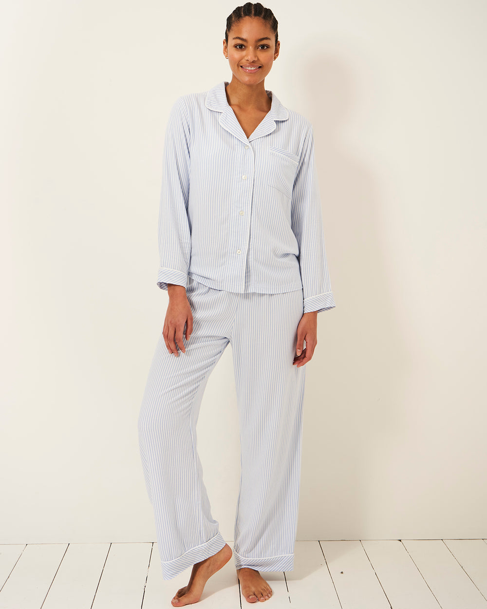 Soft Brushed Woven Pajama Top - Blue Stripe Stripe & Stare