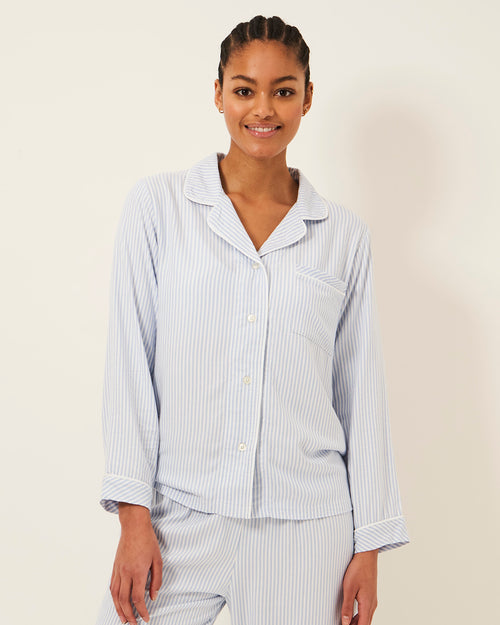 Soft Brushed Woven Pajama Top - Blue Stripe Stripe & Stare