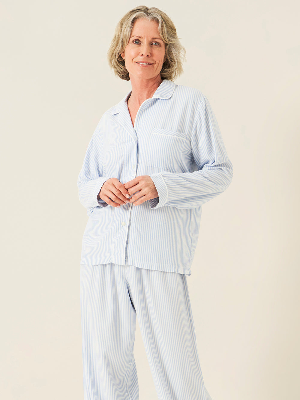 Soft Brushed Woven Pajama Top - Blue Stripe Anjos & Lourenco