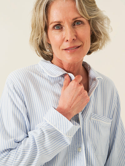 Soft Brushed Woven Pajama Top - Blue Stripe Anjos & Lourenco