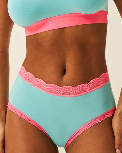 High Rise Brief - Electric Neon Turquoise and Pink Stripe & Stare