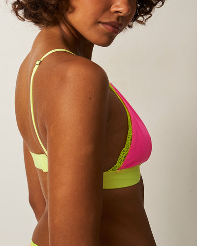 Lace Bralette - Electric Neon Hot Pink and Yellow Stripe & Stare