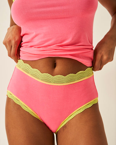 High Rise Brief - Electric Neon Pink and Yellow Stripe & Stare