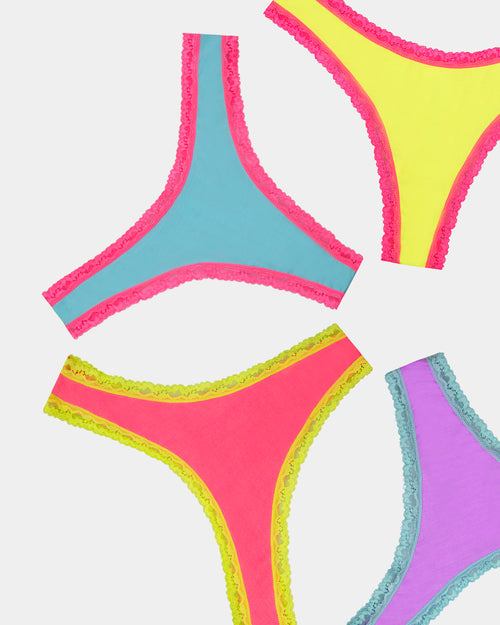 Thong Four Pack - Electric Neon Stripe & Stare