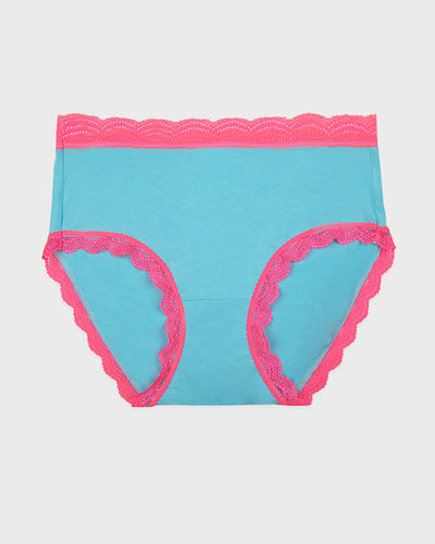 High Rise Brief - Electric Neon Turquoise and Pink Stripe & Stare