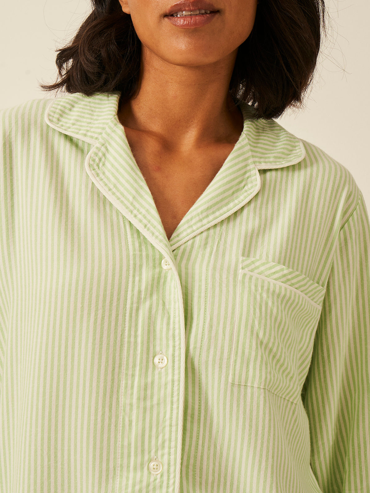 Emily English X S&S Soft Brushed Woven Pajama Top - Matcha Stripe Anjos & Lourenco