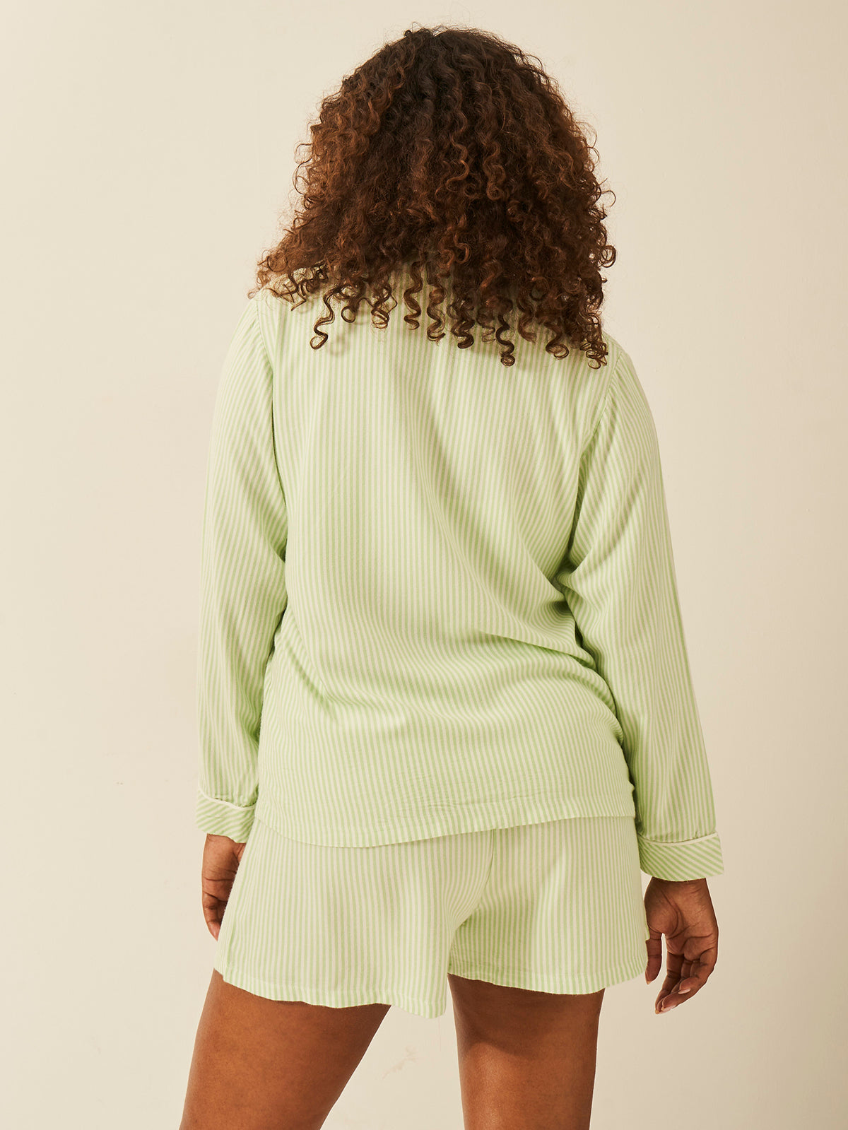 Emily English X S&S Soft Brushed Woven Pajama Shorts - Matcha Stripe Anjos & Lourenco