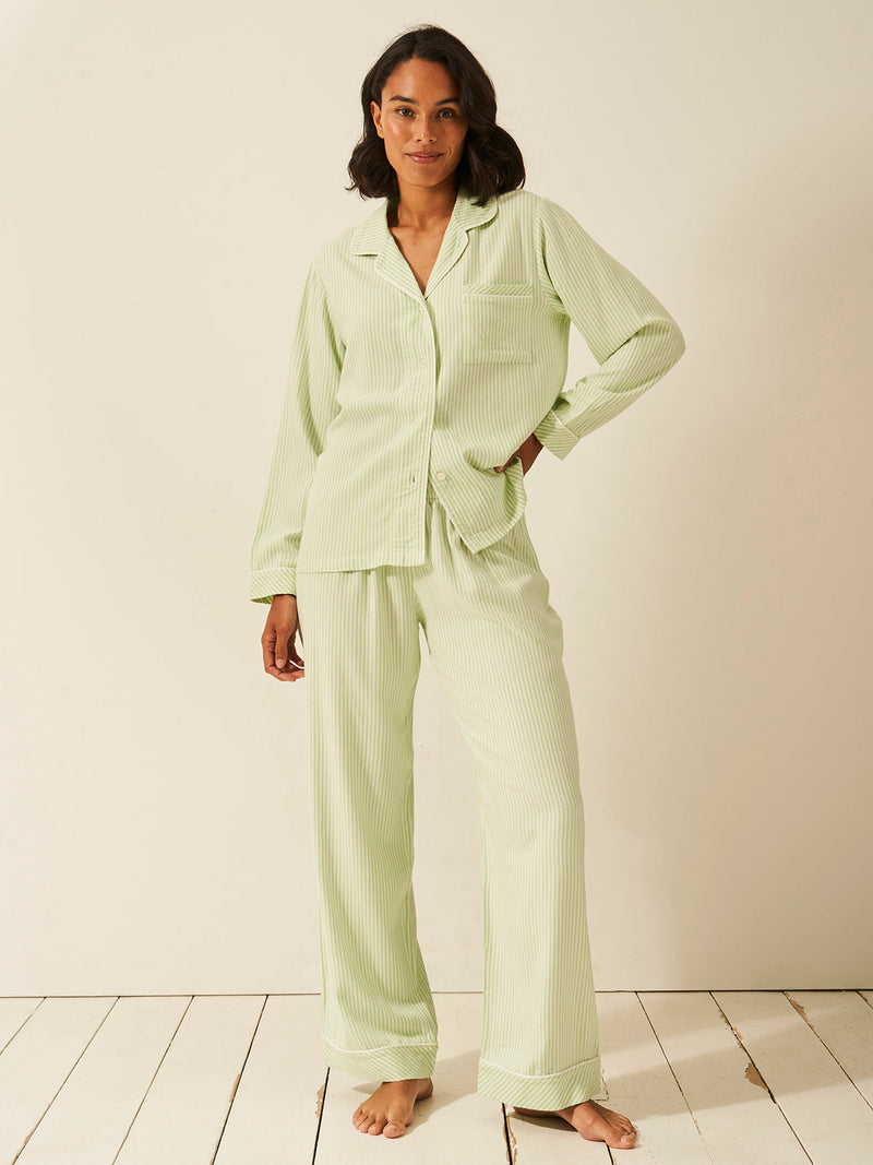 Emily English X S&S Soft Brushed Woven Pajama Top - Matcha Stripe Anjos & Lourenco
