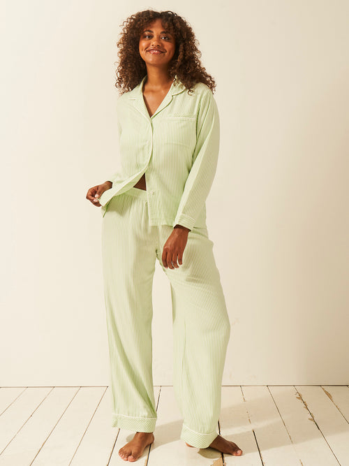 Emily English X S&S Soft Brushed Woven Pajama Bottoms - Matcha Stripe Anjos & Lourenco
