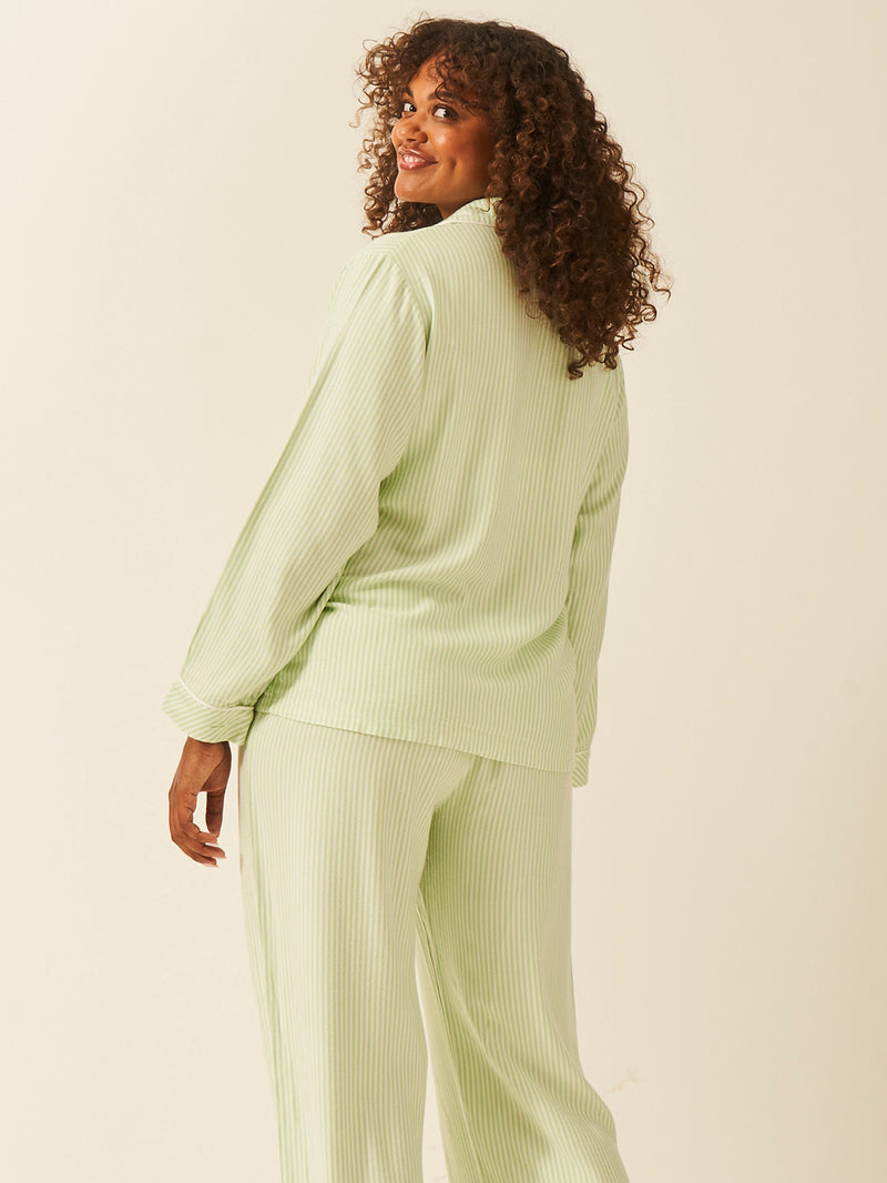 Emily English X S&S Soft Brushed Woven Pajama Top - Matcha Stripe Anjos & Lourenco