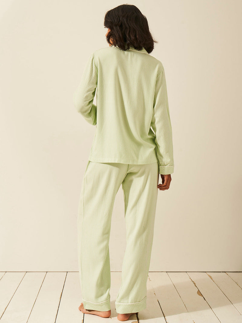 Emily English X S&S Soft Brushed Woven Pajama Top - Matcha Stripe Anjos & Lourenco