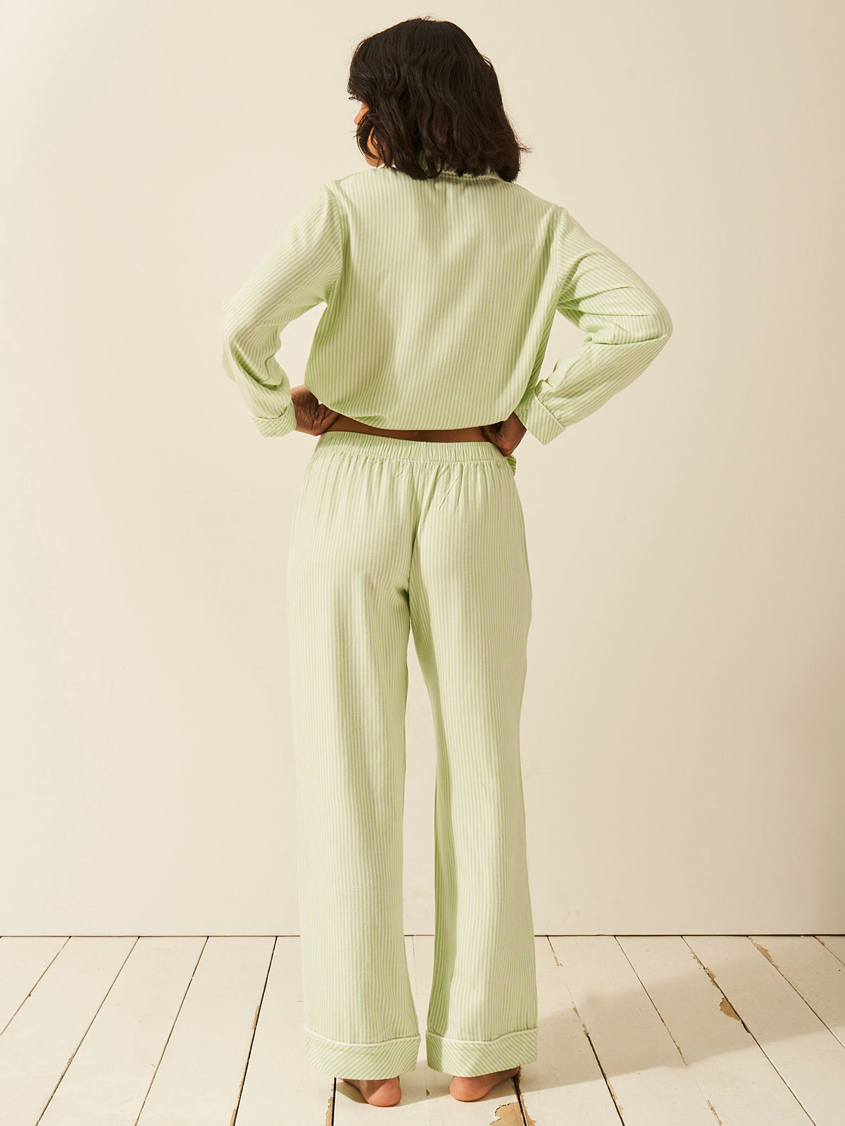 Emily English X S&S Soft Brushed Woven Pajama Bottoms - Matcha Stripe Anjos & Lourenco