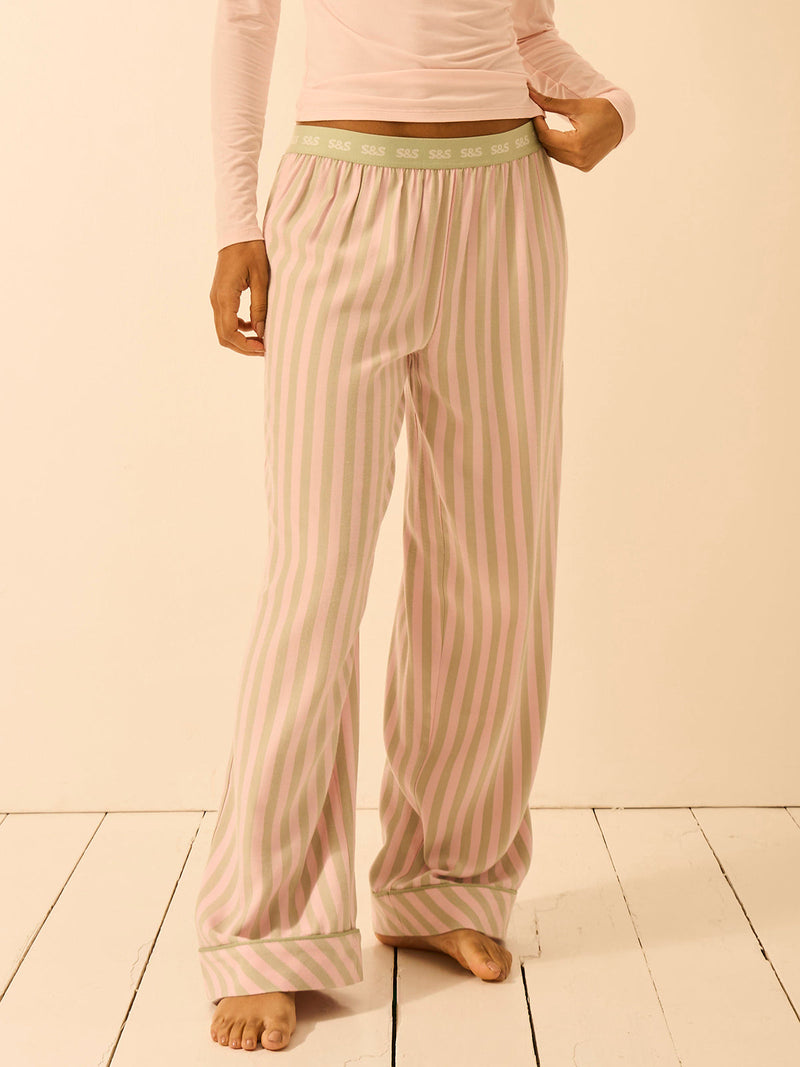 Soft Brushed Woven Pajama Bottoms - Eucalyptus Stripe