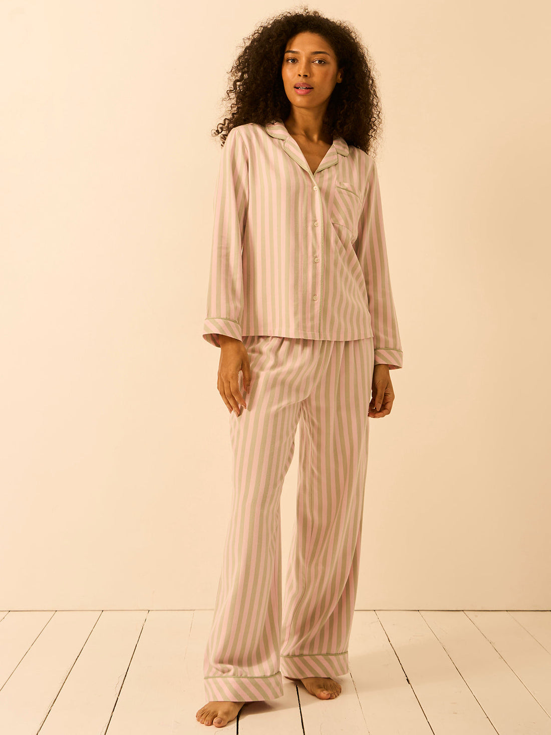 Soft Brushed Woven Pajama Top - Eucalyptus Stripe