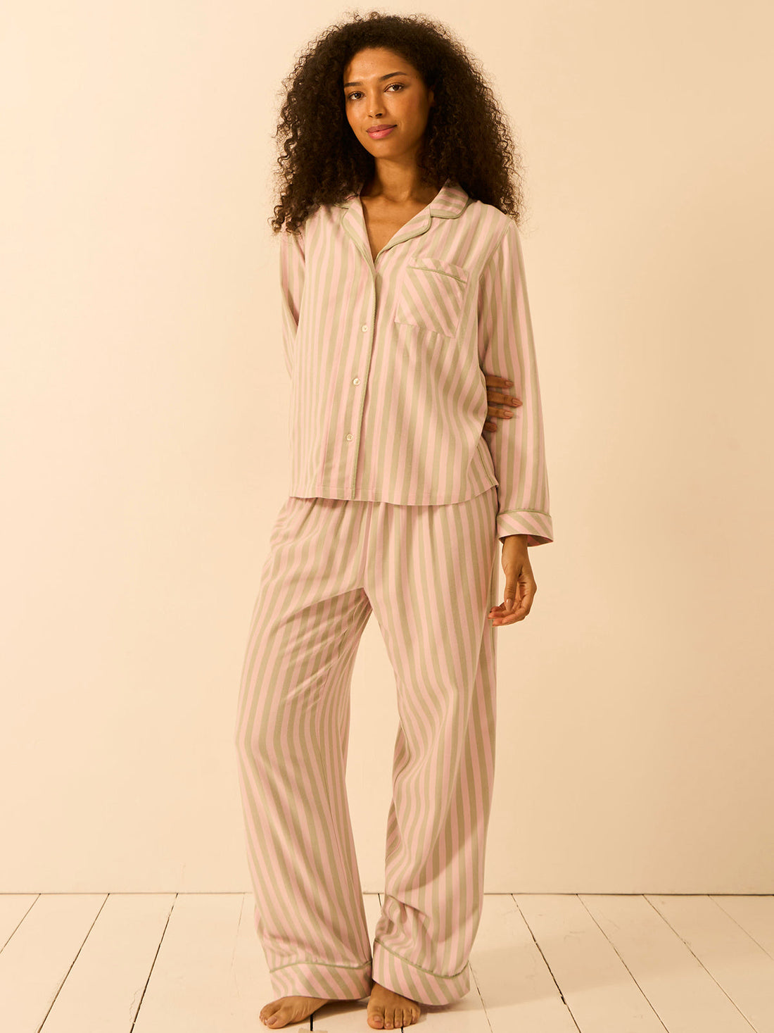 Soft Brushed Woven Pajama Bottoms - Eucalyptus Stripe