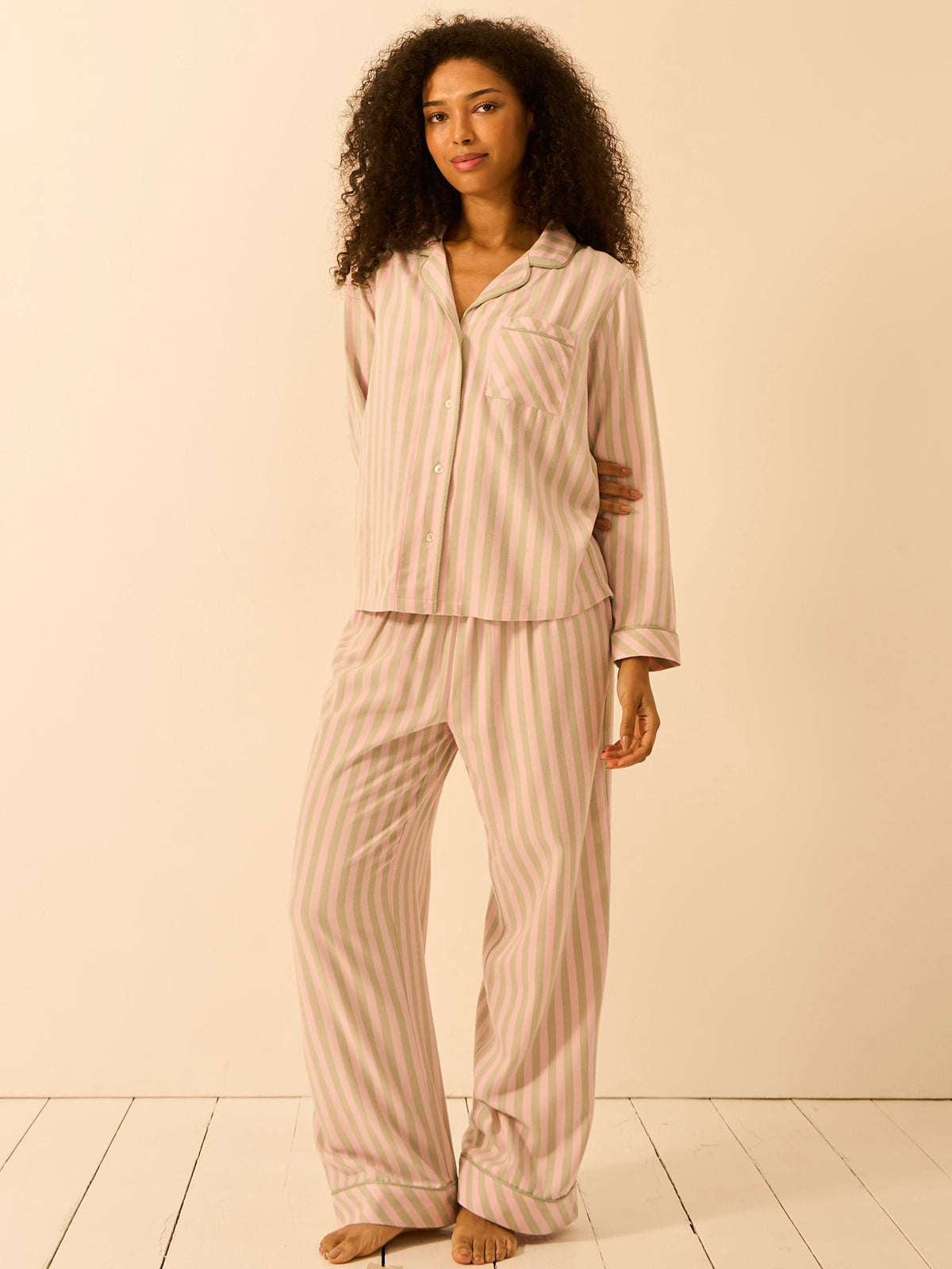 Soft Brushed Woven Pajama Bottoms - Eucalyptus Stripe
