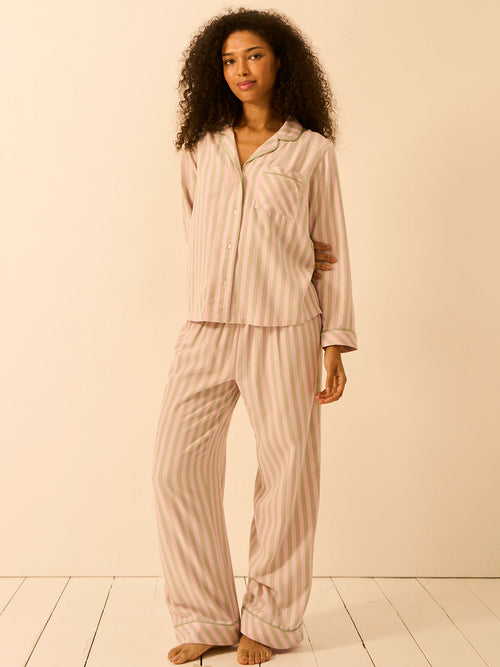Soft Brushed Woven Pajama Bottoms - Eucalyptus Stripe