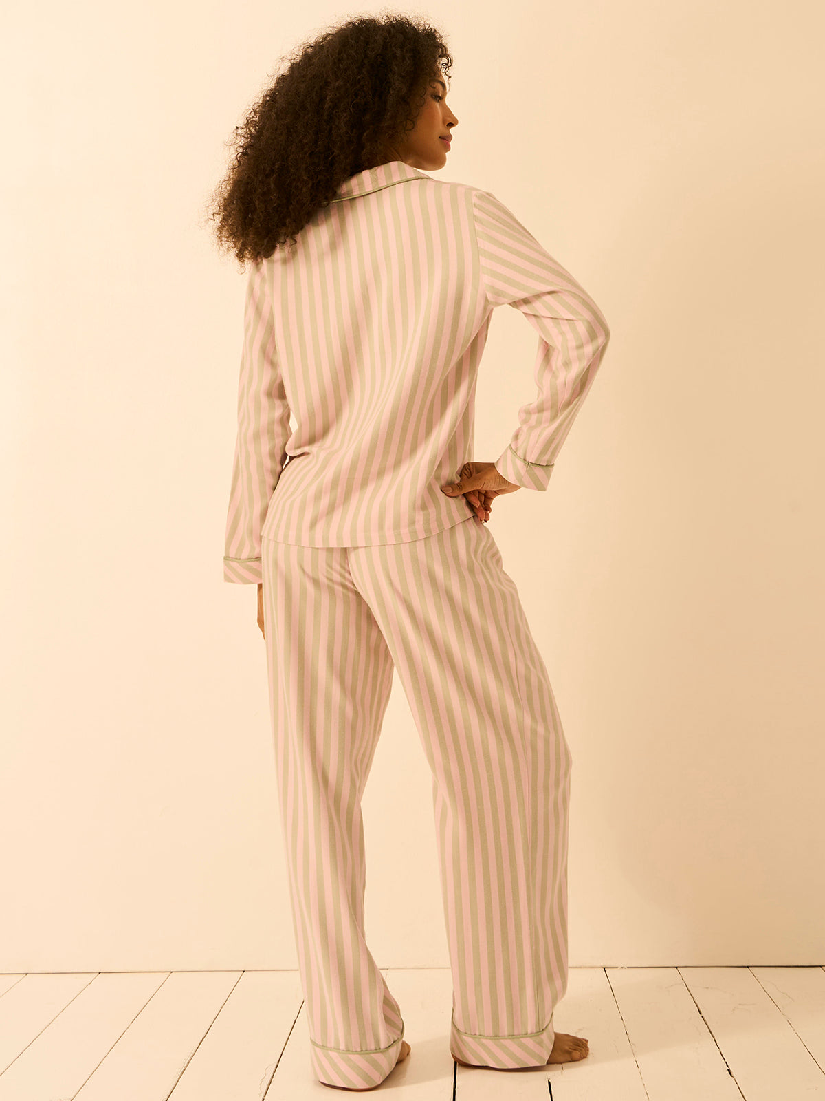 Soft Brushed Woven Pajama Bottoms - Eucalyptus Stripe