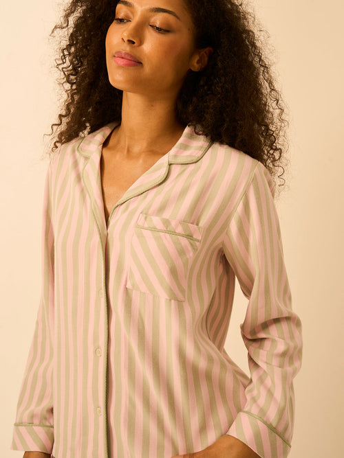 Soft Brushed Woven Pajama Top - Eucalyptus Stripe