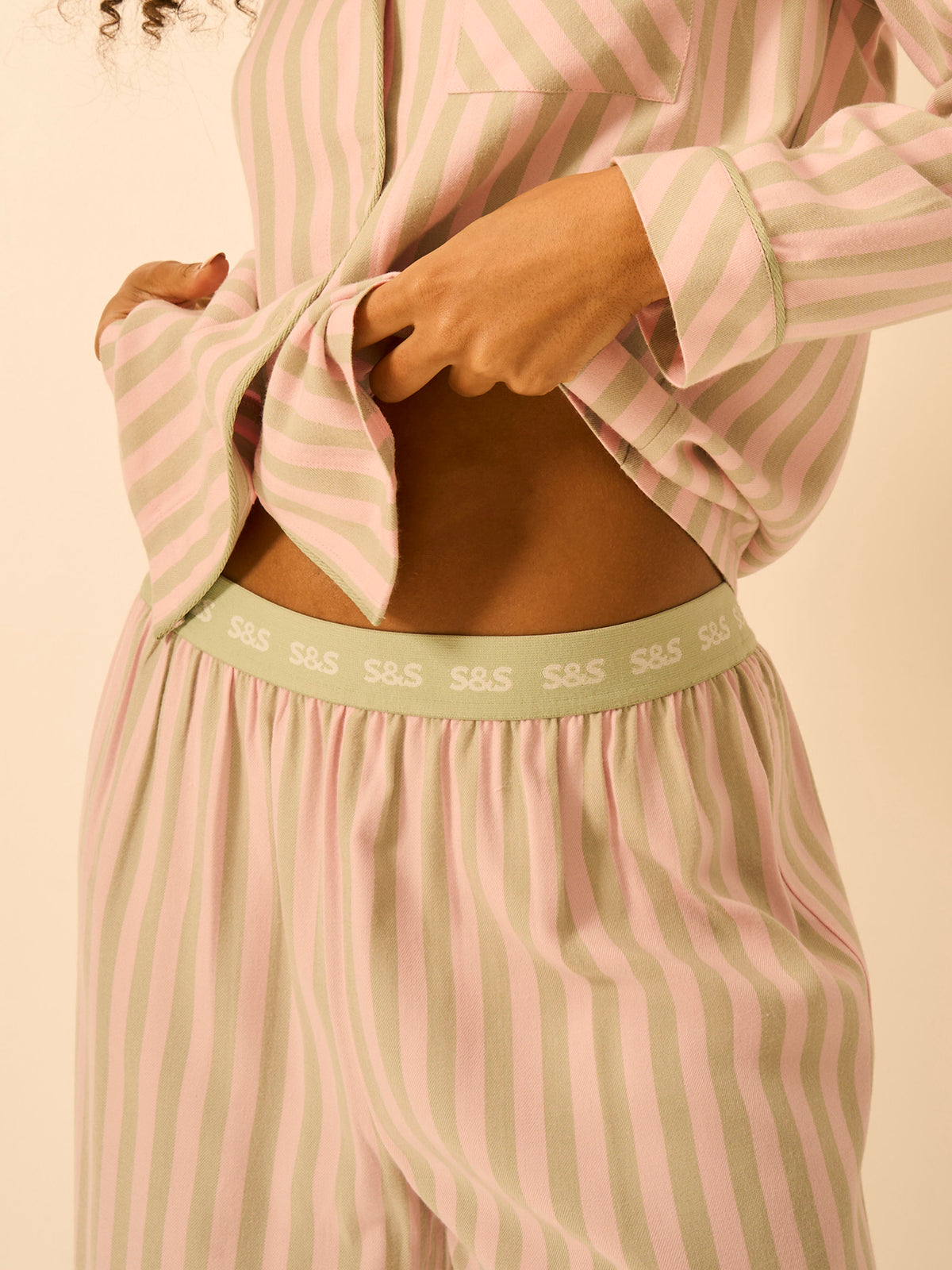 Soft Brushed Woven Pajama Bottoms - Eucalyptus Stripe