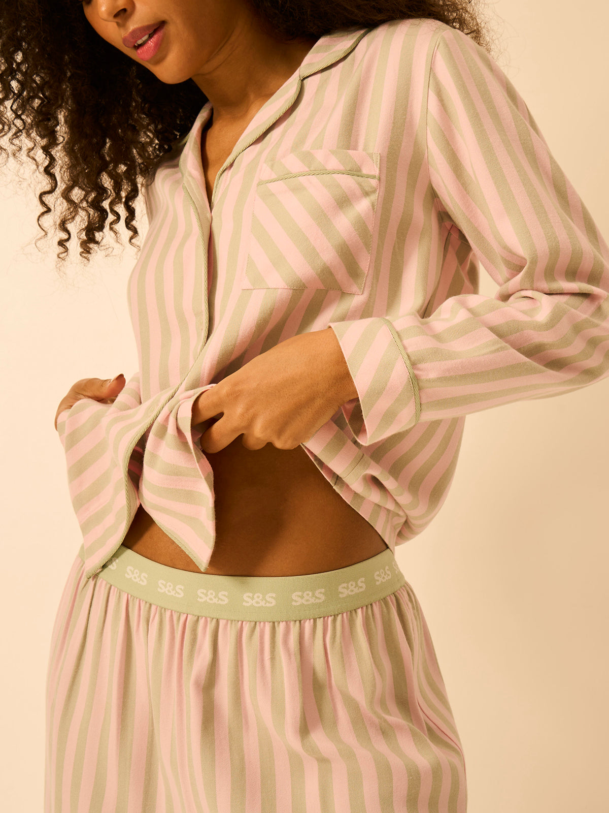 Soft Brushed Woven Pajama Top - Eucalyptus Stripe