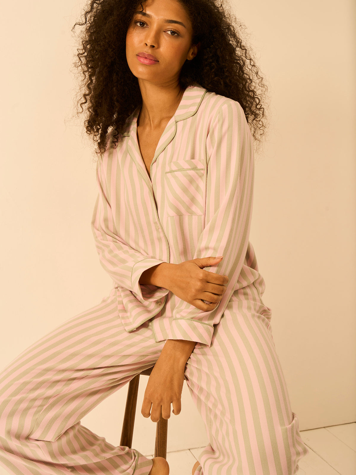 Soft Brushed Woven Pajama Top - Eucalyptus Stripe