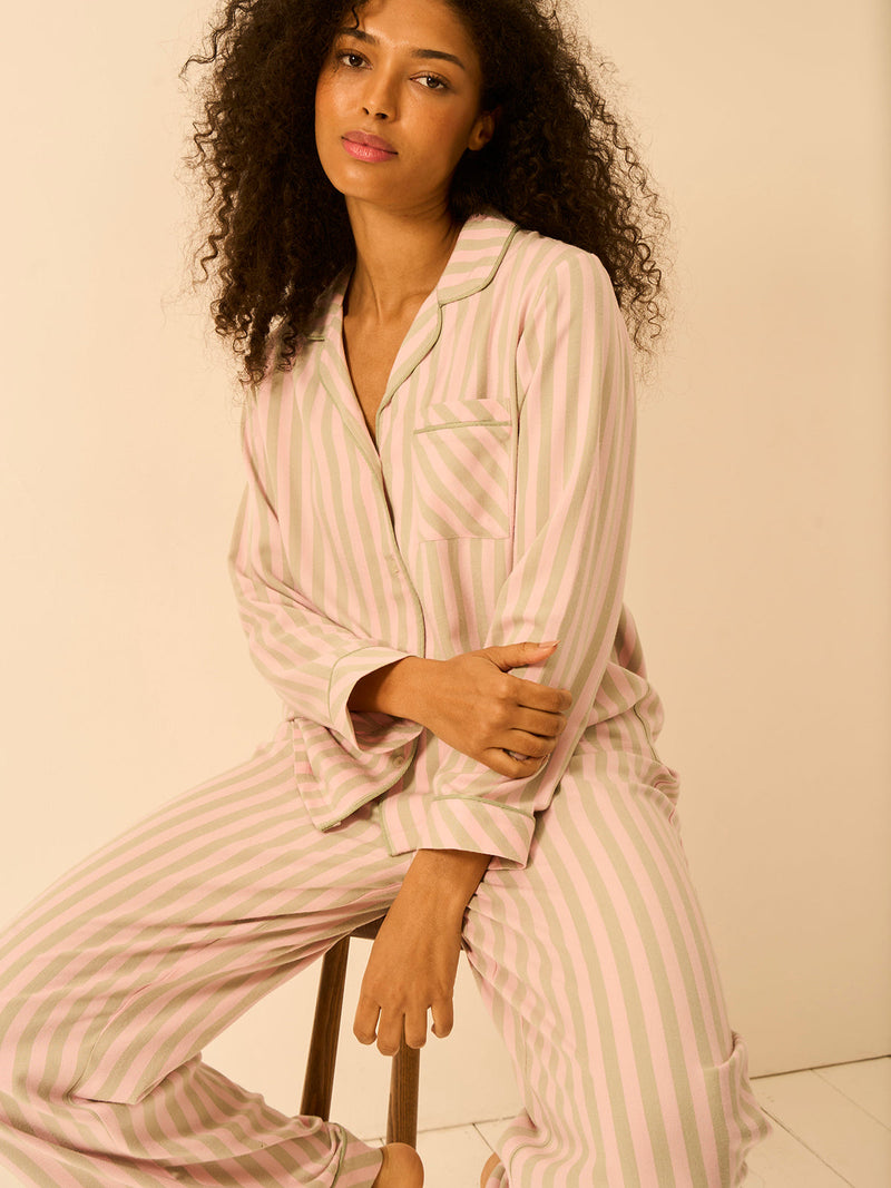 Soft Brushed Woven Pajama Top - Eucalyptus Stripe